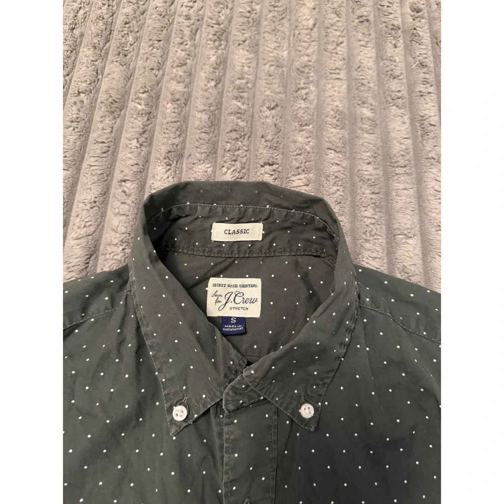 J.Crew Mens Secret Wash Stretch Shirt Classic Fit Polka Dot Green Small